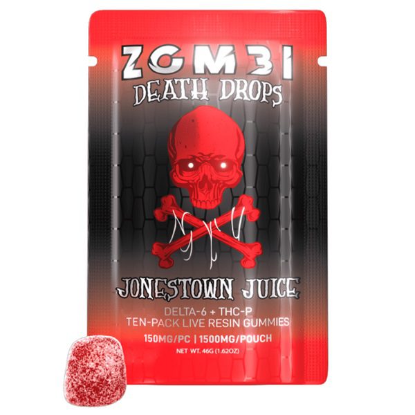 Zombi Death Drops Gummies Delta 6 + THC-P 1500mg - 10 gummies at 150mg per serving - Jonestown Juice Flavor