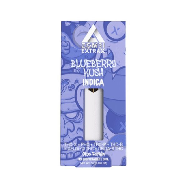 Zombi Extrax Blackout Blend Disposable 3g blend of 6 powerful cannabinoids: delta-8 THC, delta-10 THC, THC-B, THC-P, PHC, and THC-X - Blueberry Kush (Indica) Strain