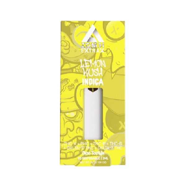 Zombi Extrax Blackout Blend Disposable 3g blend of 6 powerful cannabinoids: delta-8 THC, delta-10 THC, THC-B, THC-P, PHC, and THC-X - Lemon Kush (Indica) Strain
