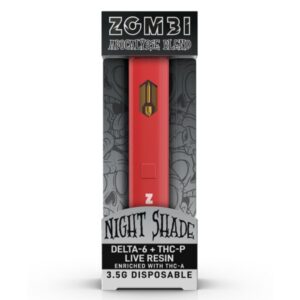 Zombi Special edition blend 3.5g incorporating live resin delta-6 THC, THC-P, THC-A and natural terpenes - Night Shade (Indica) strain