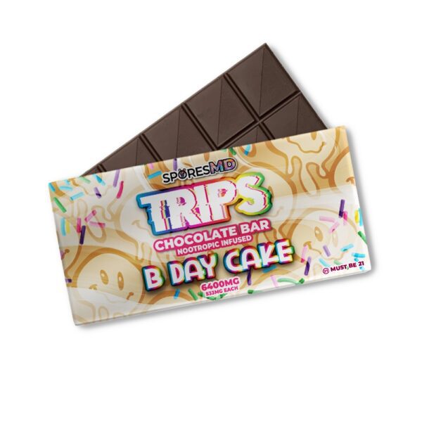 SporesMD Trips Chocolate Bar Nootropic Infused 6400mg - B Day Cake flavor