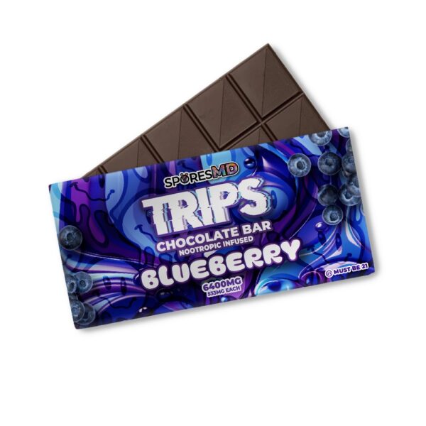SporesMD Trips Chocolate Bar Nootropic Infused 6400mg - Blueberry flavor