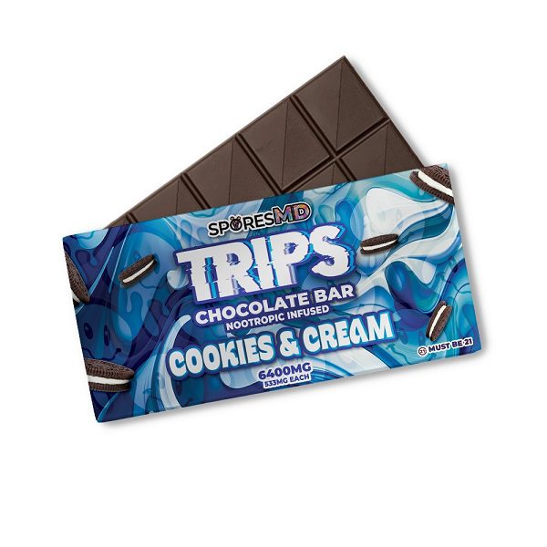 SporesMD Trips Chocolate Bar Nootropic Infused 6400mg - Cookies & Cream flavor