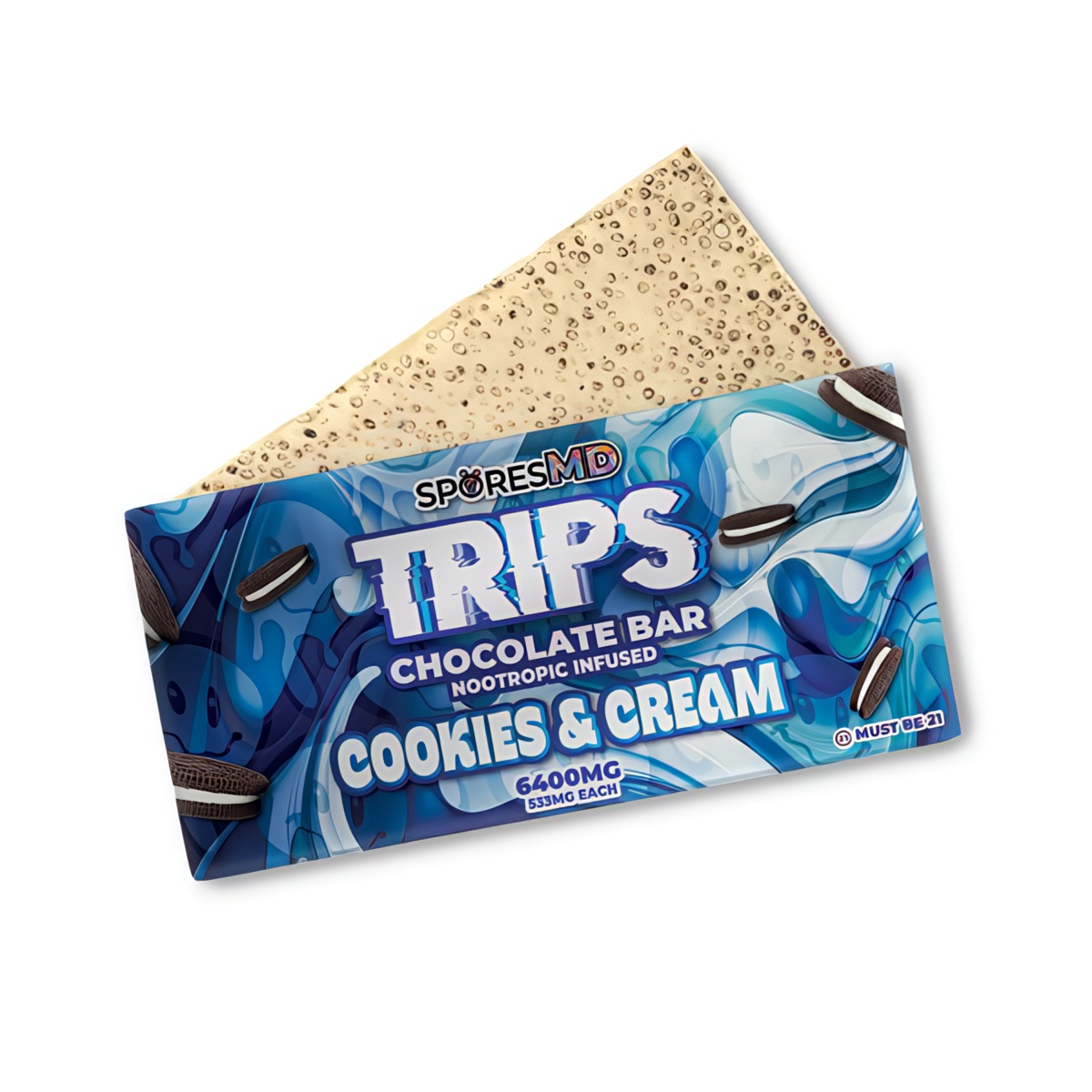 SporesMD Trips Chocolate Bar Nootropic Infused 6400mg - cookies and cream