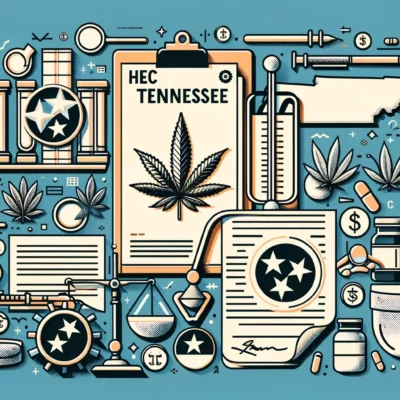 A visually appealing and modern image representing the concept of Delta 8 THC legality in Tennessee. The image should include symbols or elements related to hemp, legal documents, and the state of Tennessee, such as a map outline or state flag. The style should be informative and engaging, suitable for a feature image on a blog discussing legal aspects of Delta 8 THC.