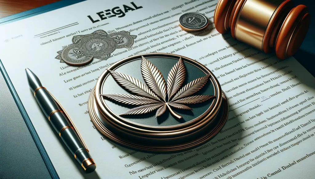 Image of a legal document with a hemp leaf symbol, representing the legality of hemp products in Florida, professional and informative theme