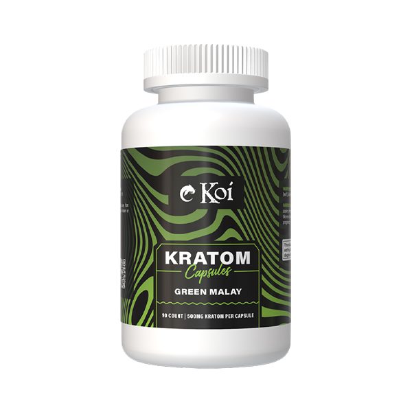 Koi Kratom Capsules - 500mg Kratom Leaf Powder Per Capsule 90 count - Green Malay