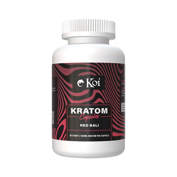 Koi Kratom Capsules - 500mg Kratom Leaf Powder Per Capsule 90 count - Red Bali