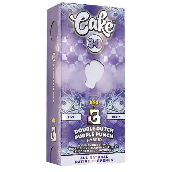 Cake $$$ Vape Cartridge 3G with D8, THCA, THCXR - Double Dutch Purple Punch (Hybrid) Strain