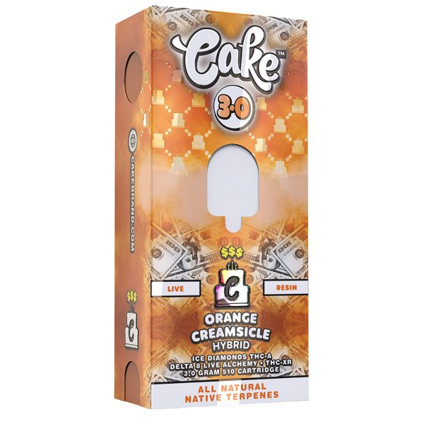 Cake $$$ Vape Cartridge 3G with D8, THCA, THCXR - Orange Creamsicle (Hybrid) Strain
