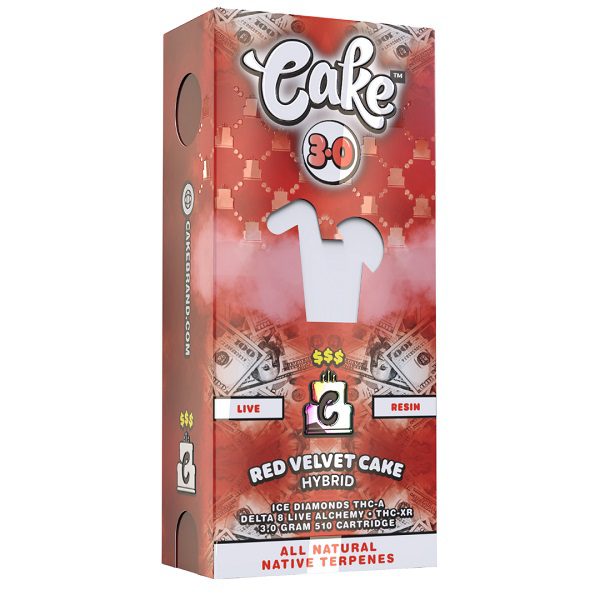 Cake $$$ Vape Cartridge 3G with D8, THCA, THCXR - Red Velvet Cake (Hybrid) Strain