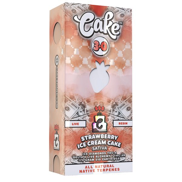 Cake $$$ Vape Cartridge 3G with D8, THCA, THCXR - Strawberry Ice Cream Cake (Sativa) Strain