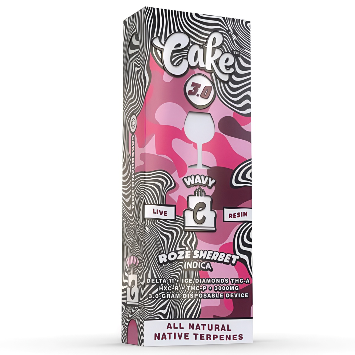 Cake Wavy Live Resin Disposable Vape Pens 3 Grams with a potent blend of D11, THCA, HXCR, & THCP - Roze Sherbet (Indica) Strain