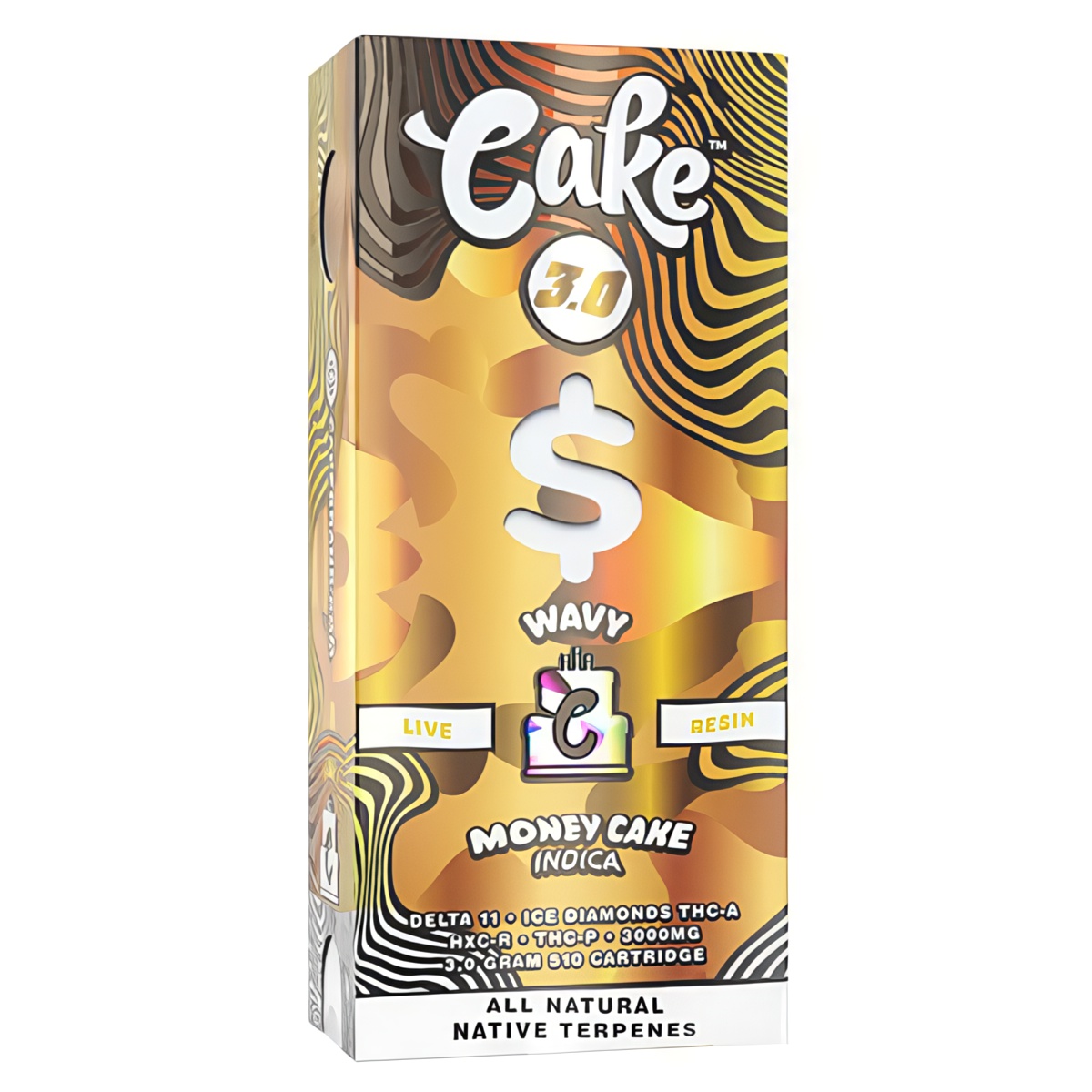 Cake Wavy Live Resin Cartridge 3 Grams with a potent blend of D11, THCA, HXCR, & THCP - Money Cake (Indica) Strain