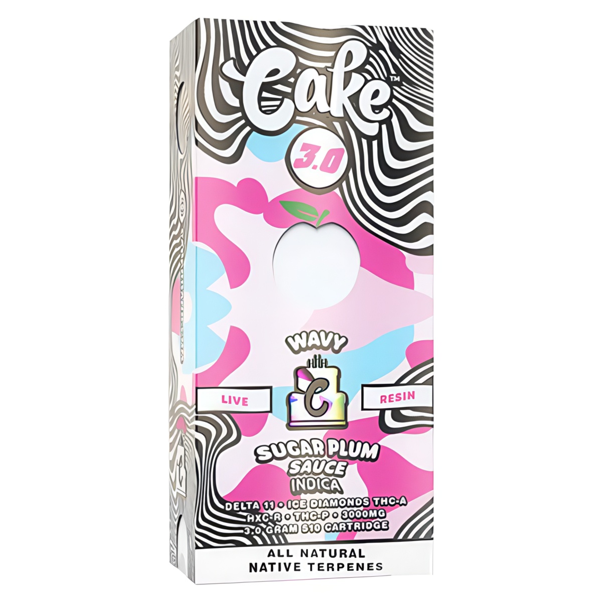 Cake Wavy Live Resin Cartridge 3 Grams with a potent blend of D11, THCA, HXCR, & THCP - Sugar Plum Sauce (Indica) Strain