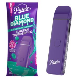 Purple Blue Diamond Disposable Vape Pen 6 Grams infused with THC-A and blue lotus - Alaskan Thunderfuck (Sativa) Strain