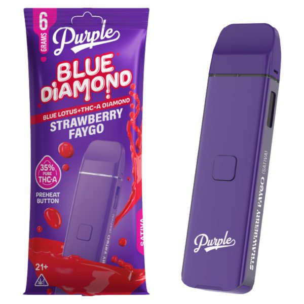 Purple Blue Diamond Disposable Vape Pen 6 Grams infused with THC-A and blue lotus - Strawberry Faygo (Sativa) Strain