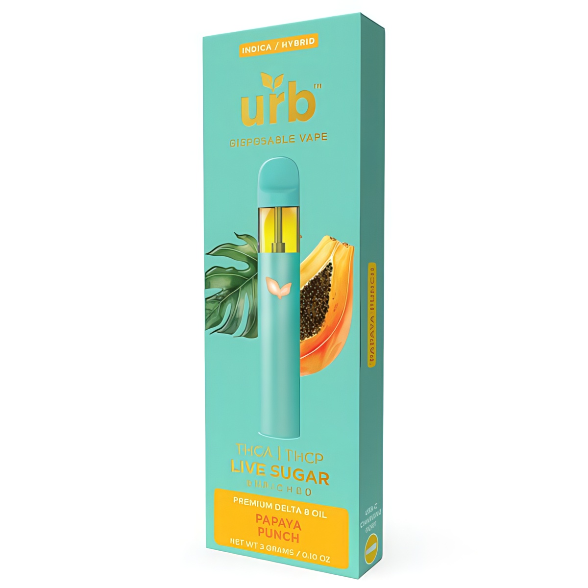 URB Live Sugar Rechargeable and Disposable Vape Pens 3G - Papaya Punch (Indica Hybrid)