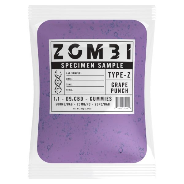 Zombi Delta 9 Gummies 500mg infused with D9, & CBD - Grape Punch flavor