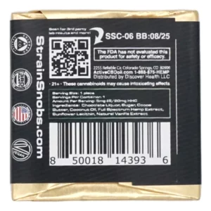 Delta 9 THC/HHC 25 mg Chocolate square back