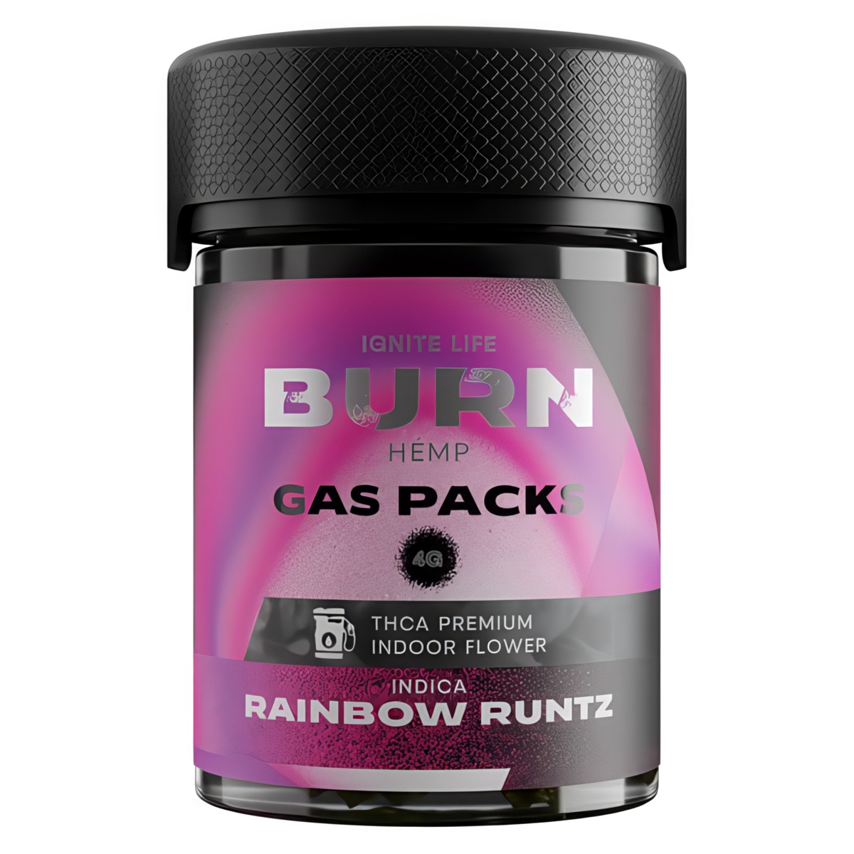 Burn Hemp THC-A Gas Packs Flower 4G Strain: Rainbow Runtz (Indica)