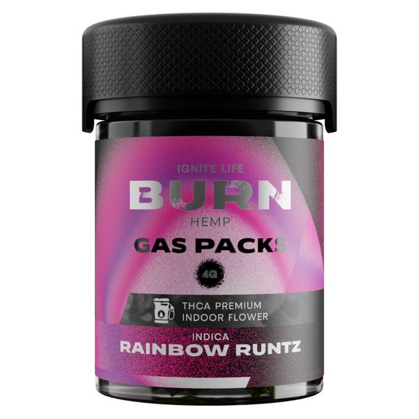 Burn Hemp THC-A Gas Packs Flower 4G Strain: Rainbow Runtz (Indica)