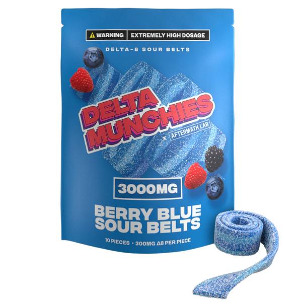 Delta Munchies Delta 8 Sour Belts 3000mg: Berry Blue