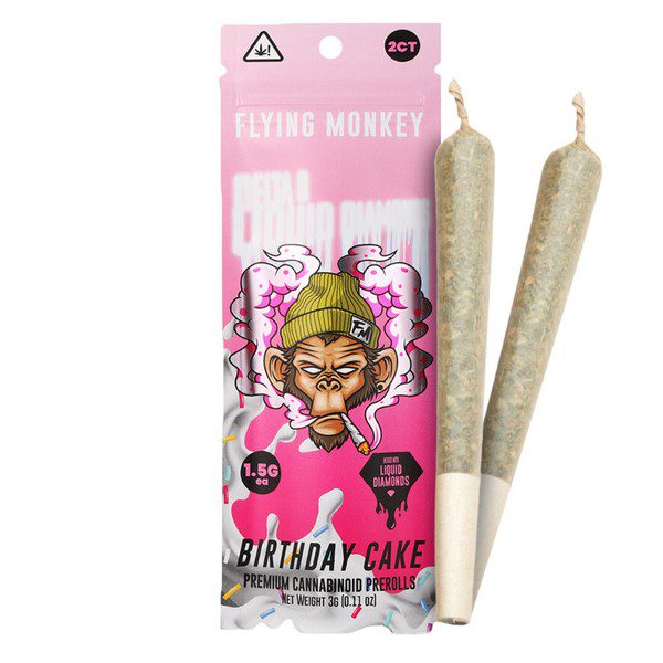 Flying Monkey Delta 8 Liquid Diamonds Prerolls 3G | 2pk: Birthday Cake (Hybrid)