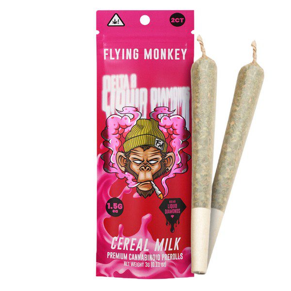 Flying Monkey Delta 8 Liquid Diamonds Prerolls 3G | 2pk: Cereal Milk (Sativa)