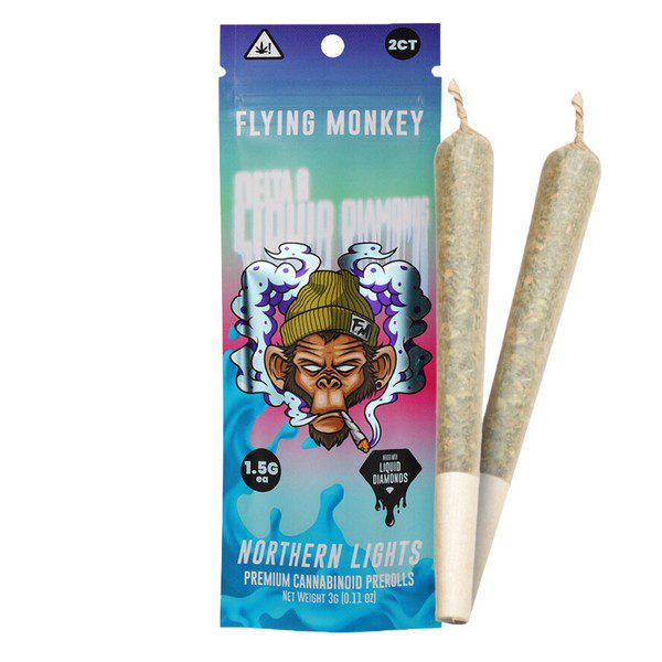 Flying Monkey Delta 8 Liquid Diamonds Prerolls 3G | 2pk: Northern Lights (Indica)