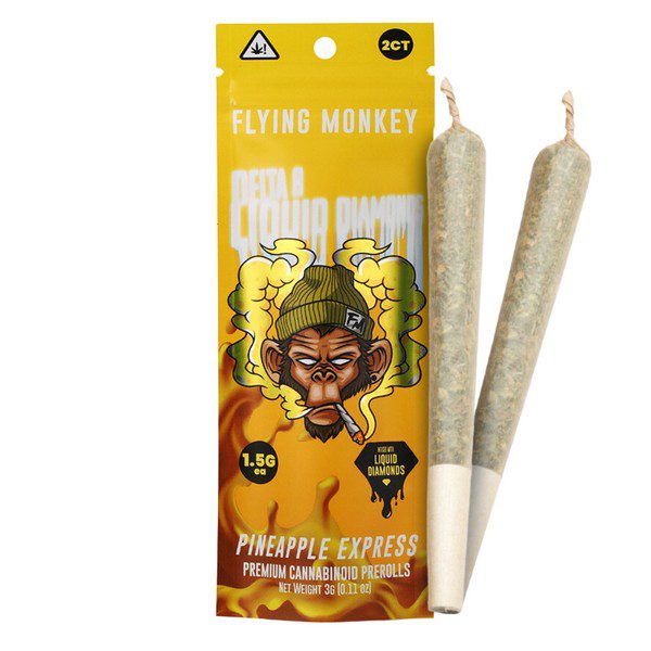 Flying Monkey Delta 8 Liquid Diamonds Prerolls 3G | 2pk: Pineapple Express (Sativa)