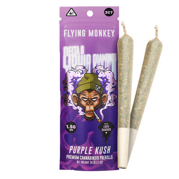 Flying Monkey Delta 8 Liquid Diamonds Prerolls 3G | 2pk: Purple Kush (Indica)