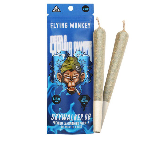 Flying Monkey Delta 8 Liquid Diamonds Prerolls 3G | 2pk: Skywalker OG (Indica)