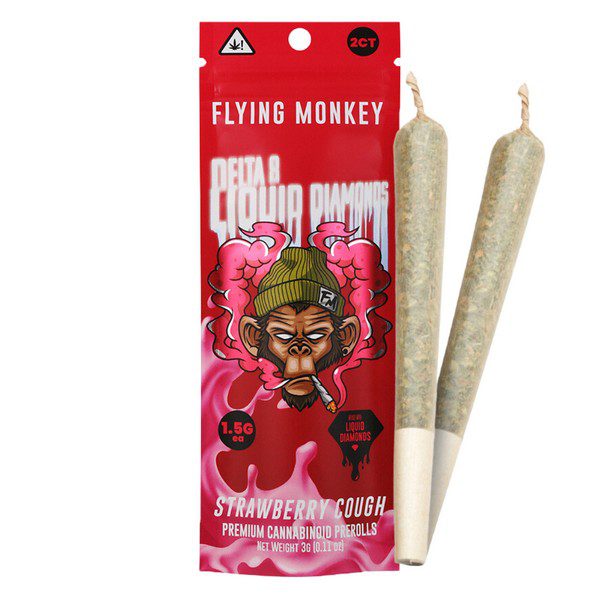 Flying Monkey Delta 8 Liquid Diamonds Prerolls 3G | 2pk: Strawberry Cough (Indica)