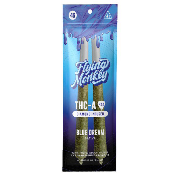 Flying Monkey THC-A Diamond Infused Pre Rolls 4G | 2ct: Blue Dream (Sativa)