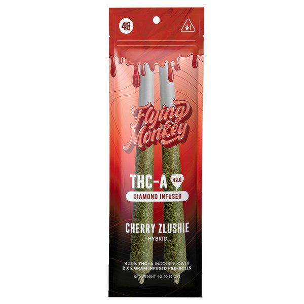 Flying Monkey THC-A Diamond Infused Pre Rolls 4G | 2ct: Cherry Zlushie (Hybrid)