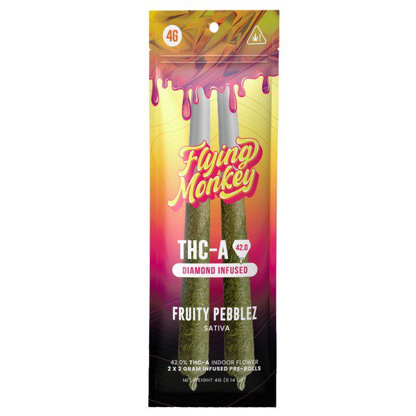 Flying Monkey THC-A Diamond Infused Pre Rolls 4G | 2ct: Fruity Pebblez (Sativa)