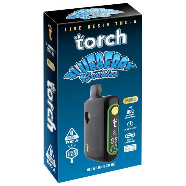 Torch Live Resin THC-A Rechargeable Disposable Pens 6 Grams Strain: Blueberry Cookies (Indica)