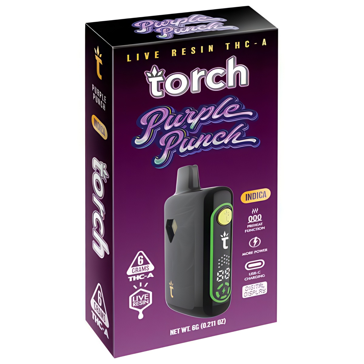 Torch Live Resin THC-A Disposable 6G Strain: Purple Punch (Indica)