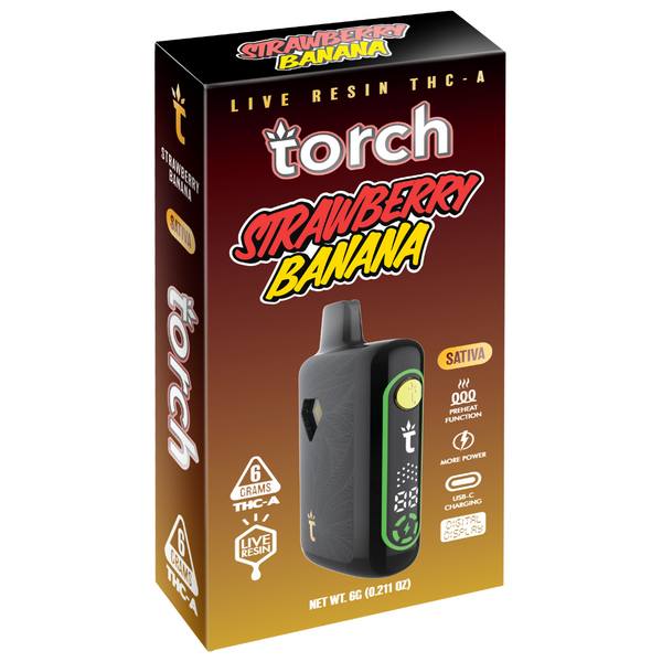 Torch Live Resin THC-A Disposable 6G Strain: Strawberry Banana (Sativa)