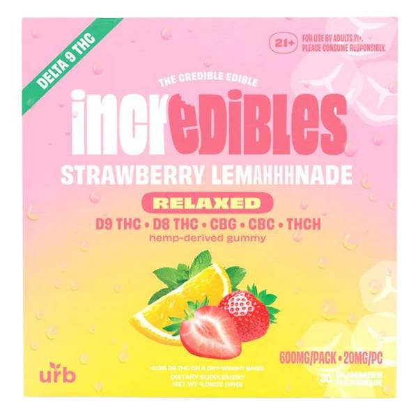 URB Incredibles Gummies 600mg flavor-blend: Strawberry Lemahhhnade (Relaxed, D9, D8, CBG, CBC, THCH)