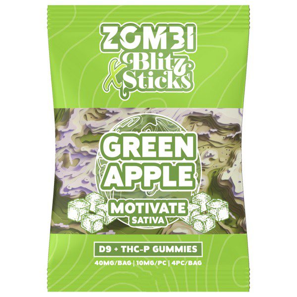 Zombi Blitz Sticks Gummies 40mg Flavor: Green Apple (Motivate, Sativa)