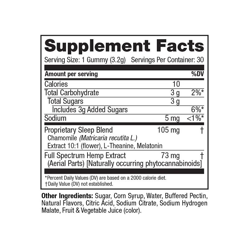 Full Spectrum CBD Sleep Gummies 30 counts - supplement facts