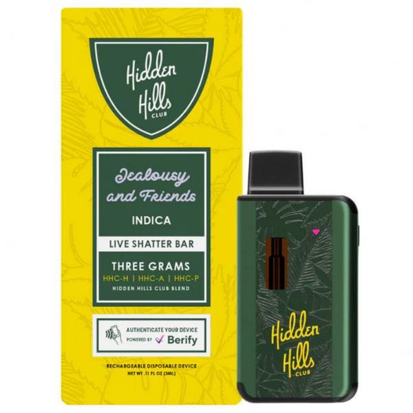 Hidden Hills Live Shatter Disposable 3G Strain: Jealousy & Friends (Indica)