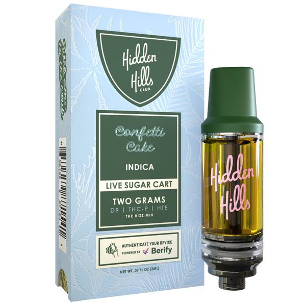 Hidden Hills Live Sugar Cartridge 2G Strain: Confetti Cake (Indica)