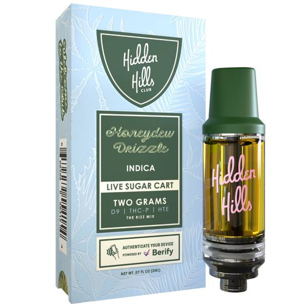 Hidden Hills Live Sugar Cartridge 2G Strain: Honeydew Drizzle (Indica)