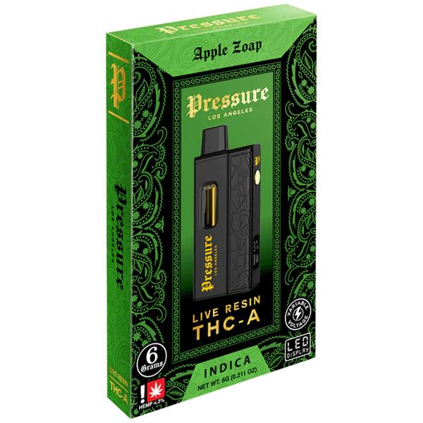 Pressure Live Resin THC-A Disposable 6G strain: Apple Zoap (Indica)