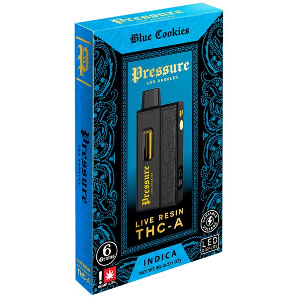 Pressure Live Resin THC-A Disposable 6G strain: Blue Cookies (Indica)