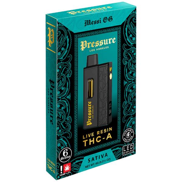 Pressure Live Resin THC-A Disposable 6G strain: Messi OG (Sativa)