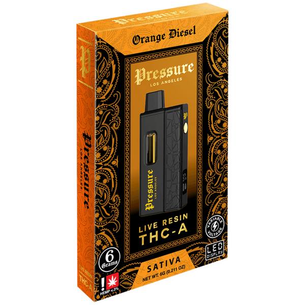 Pressure Live Resin THC-A Disposable 6G strain: Orange Diesel (Sativa)